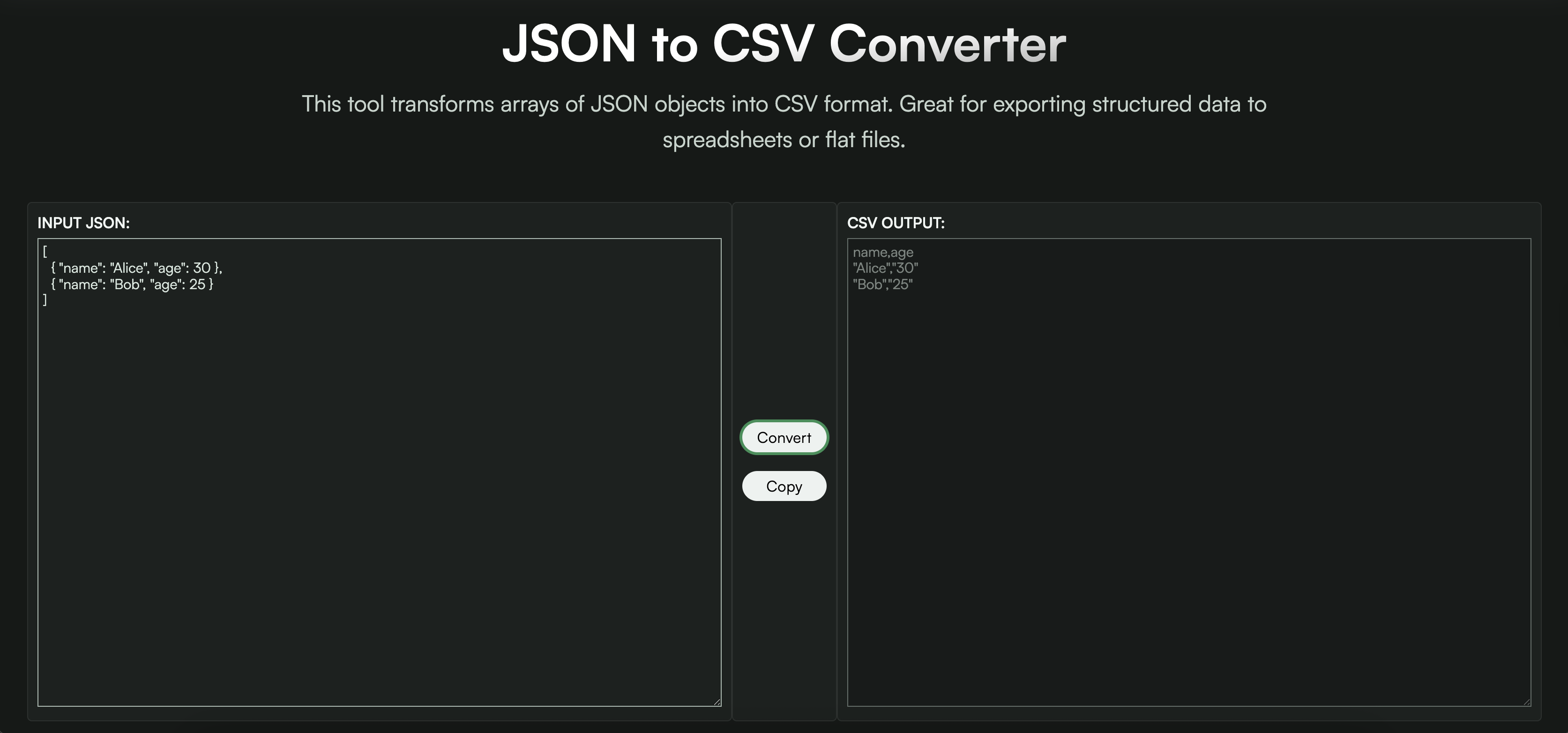 JSON to CSV Converter
