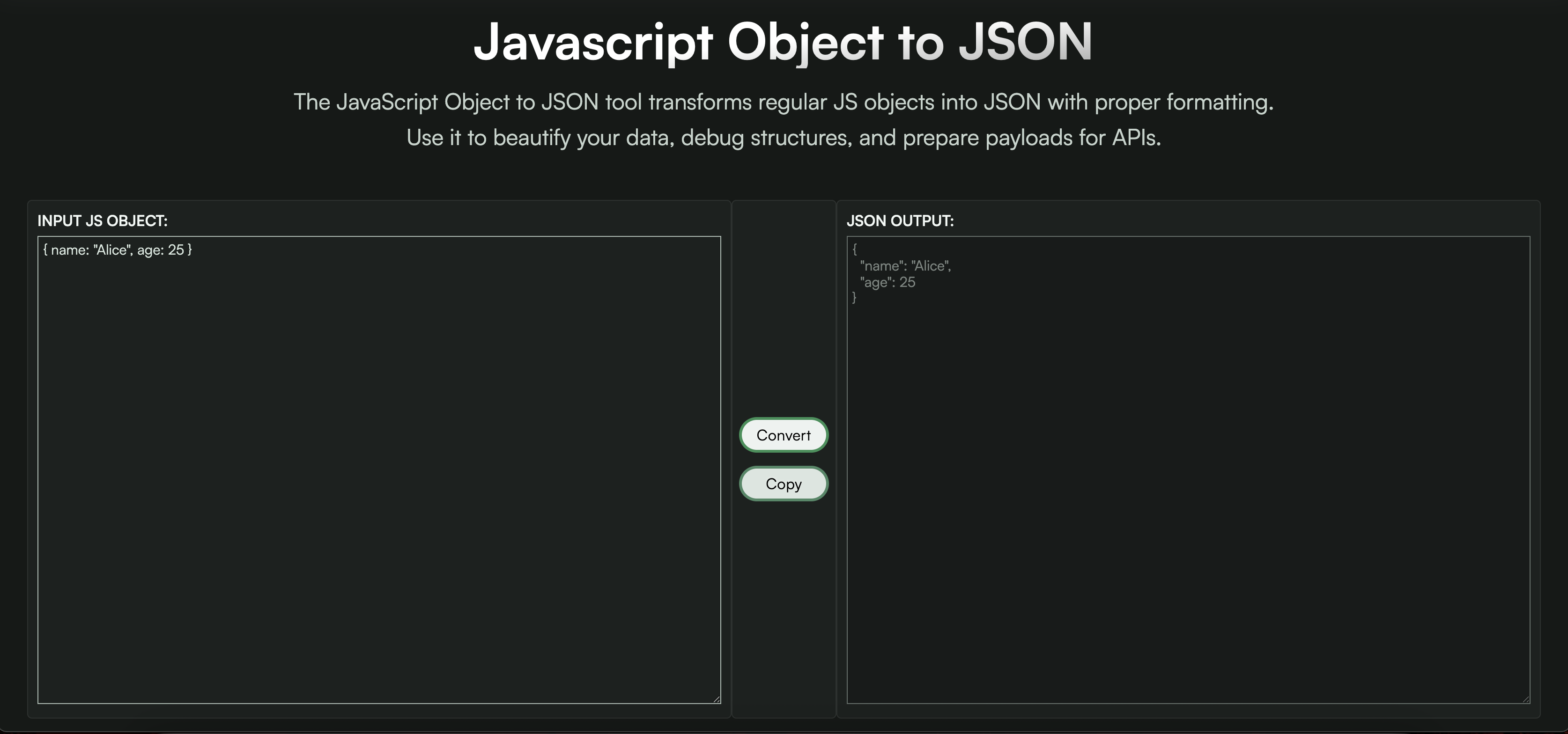 JavaScript Object to JSON